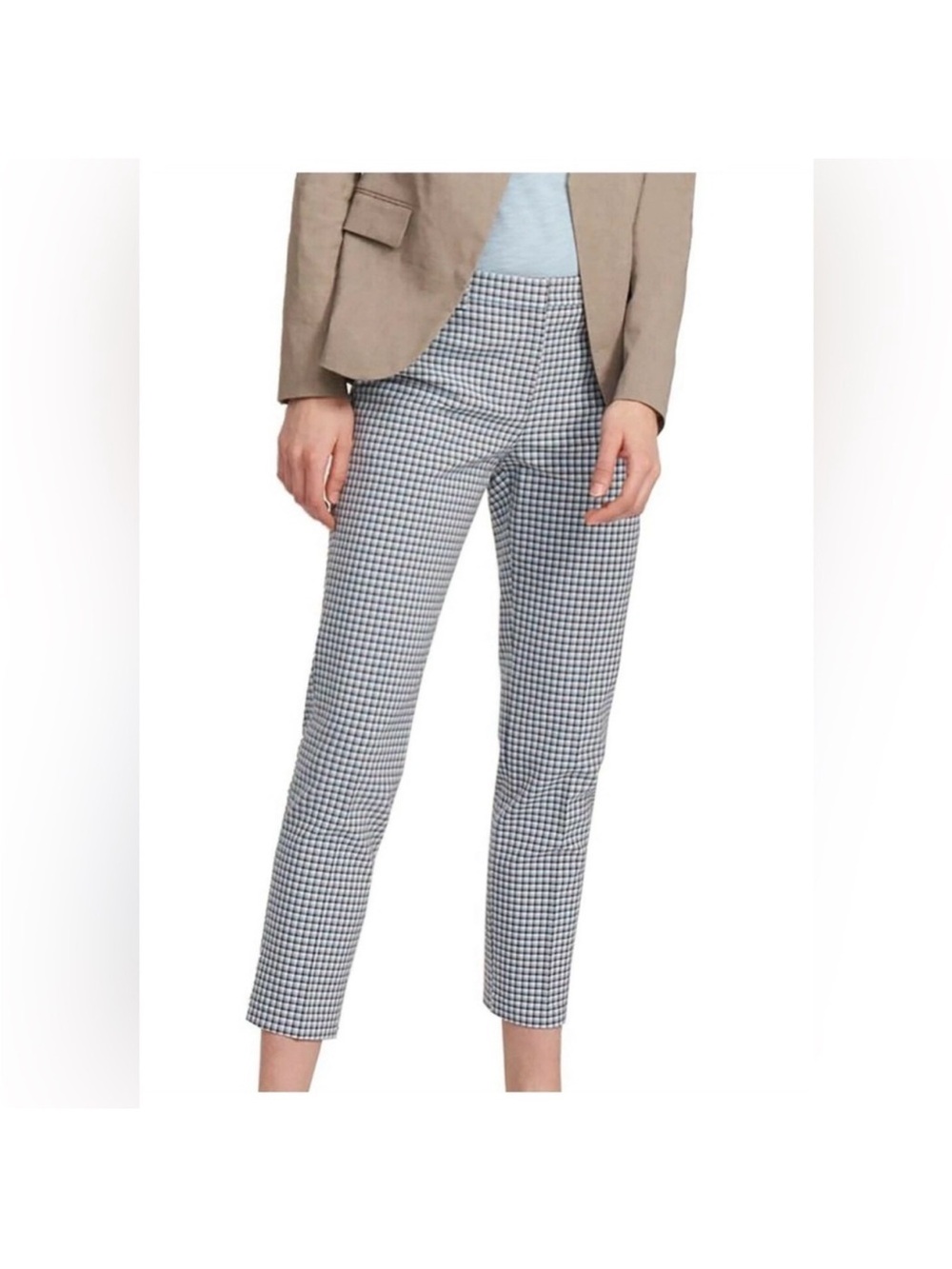 THEORY Black & White & Blue Gingham Slim Ankle Pants